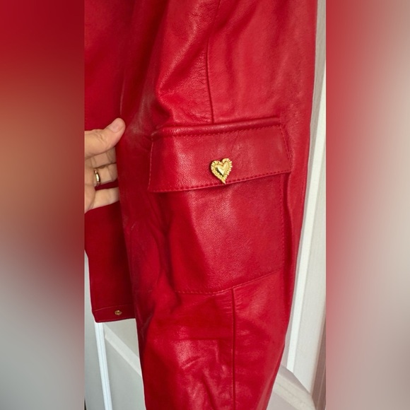 St. John Sport Genuine Leather Red Moto Jacket Women Sz XL - Picture 10 of 13